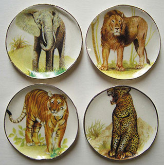 Dollhouse Miniature Elephant, Tiger, Lion, Leopard